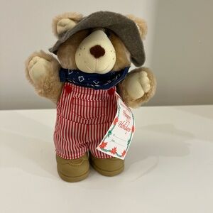 Vintage Wendy’s Holiday Furskins Bear in Red Overalls 1986 Dudley Furskin